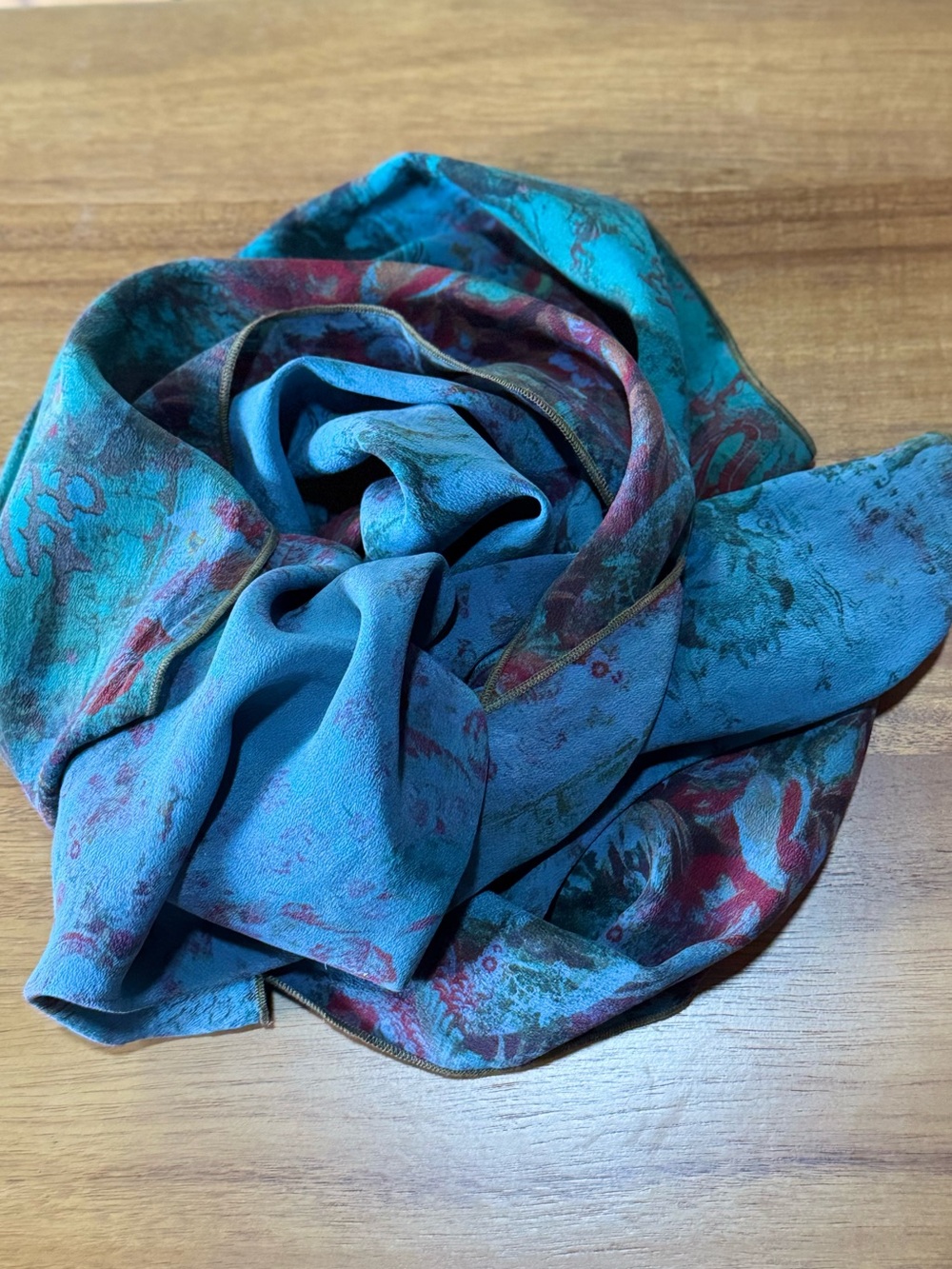 Boho Teal Burgundy Lightweight Scarf Shawl Wrap Silk